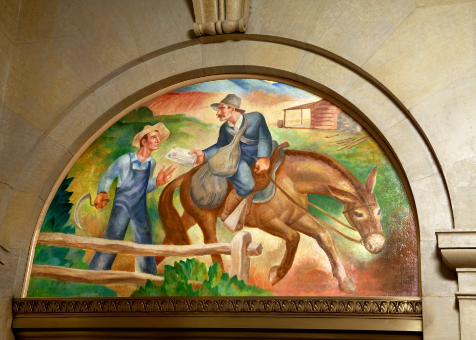 Murals, Louisville Murals-Rural Free Delivery, by Frank Weathers Long at the Gene Snyder U.S Courthouse & Custom House, Louisville, Kentucky (2011) by Carol M. Highsmith. Original image from Library of Congress.