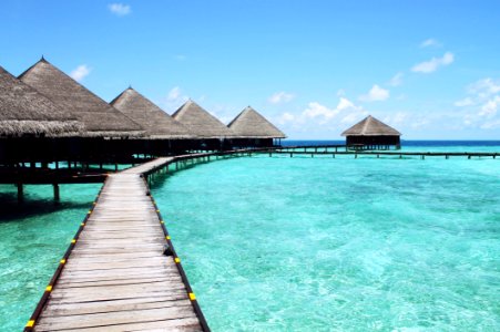 Wooden Boardwalk And Bungalows Tahiti