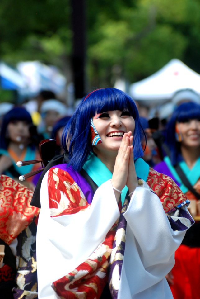 Woman In Blue Hair Wearing Costume During Daytime
