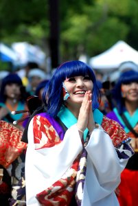 Woman In Blue Hair Wearing Costume During Daytime photo