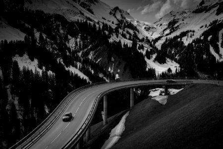 Grey Car On Road Near Snow Covered Mountain photo