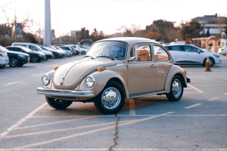 Brown Volkswagen Beetle At Parking Lot