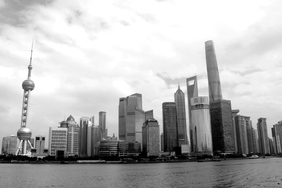 Shanghai China Skyline In Black And White