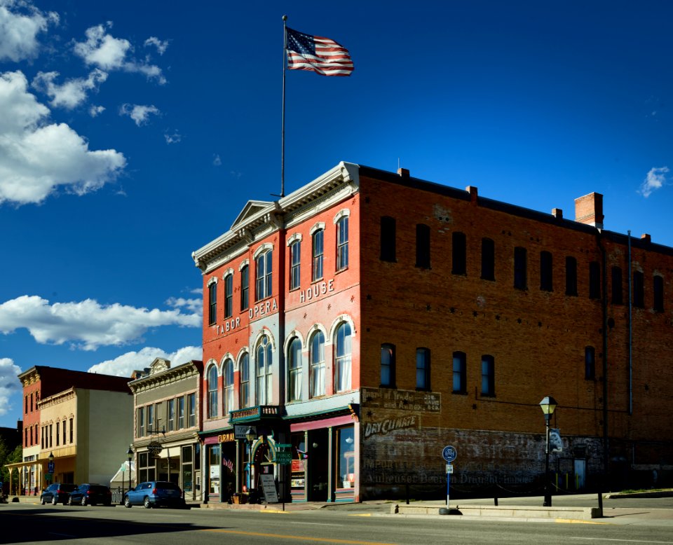 The Tabor Opera House in Leadville, Colorado. Built in 1879 by Horace Austin Warner Tabor, one of Colorado's legendary mining magnates, it was one of the most costly and most substantially-built structures in Colorado history, owing to the near inaccessibility of the mining town more than 10,000 feet high in the heart of the Rocky Mountains. Original image from Carol M. Highsmith’s America, Library of Congress collection.