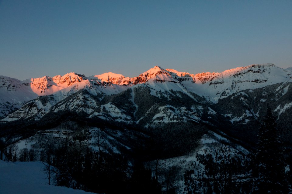 Mountain-sunset view from Telluride, once a mining boomtown and now a popular skiing destination in Colorado - Original image from Carol M. Highsmith’s America, Library of Congress collection.