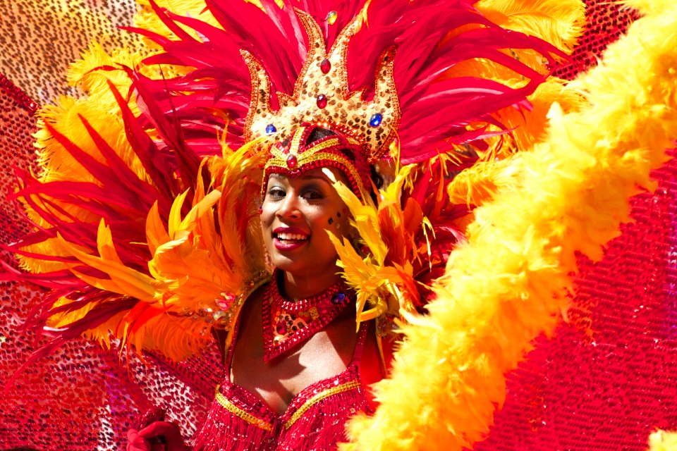 Woman Wearing Yellow Pink Costume