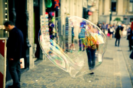 Closeup Of Soap Bubble In City