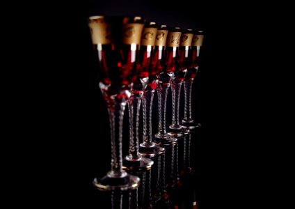6 Red And Gold Footed Glass
