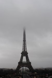 Eiffel Tower In Paris On Foggy Day