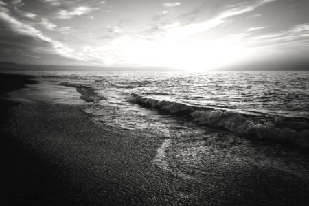 Waves On Beach In Black And White