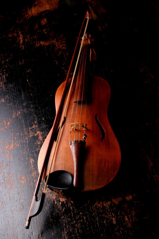 Brown Wooden Violin And Violin Bow