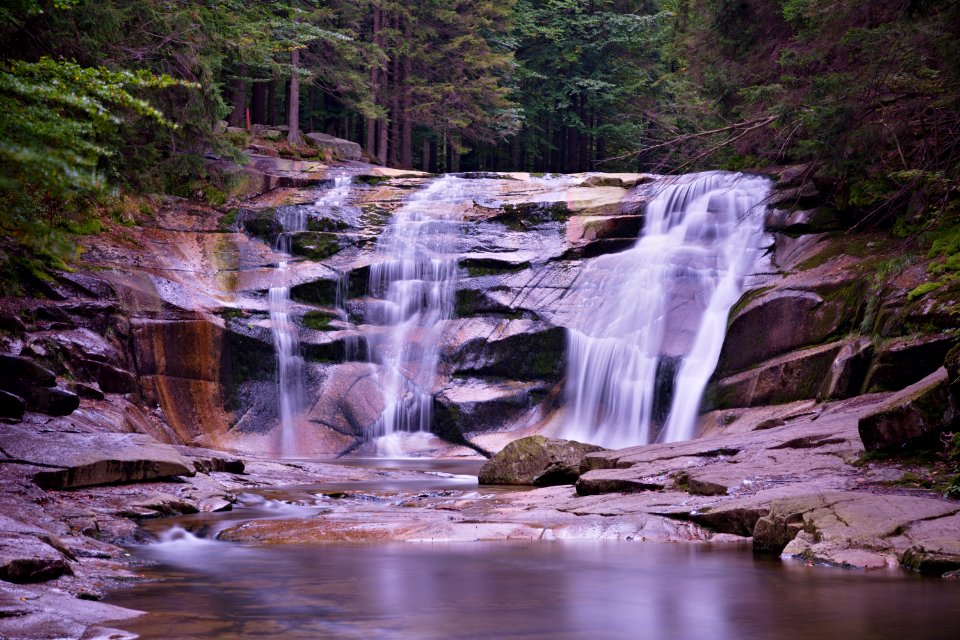 Falls And River Surrounded By Trees With Rocks