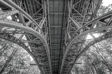 Under The Bridge Greyscale Low Angle Photograph photo