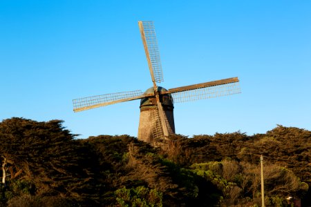 Dutch-style windmill at the extreme western end of the Golden Gate Park. Original image from Carol M. Highsmith’s America, Library of Congress collection. photo