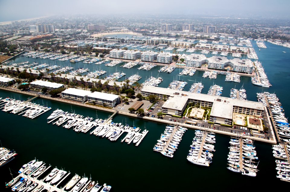 Aerial views of a marina in Los Angeles. Original image from Carol M. Highsmith’s America, Library of Congress collection.
