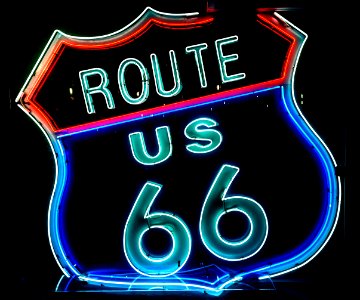 Route 66 neon sign. Original image from Carol M. Highsmith’s America, Library of Congress collection. photo