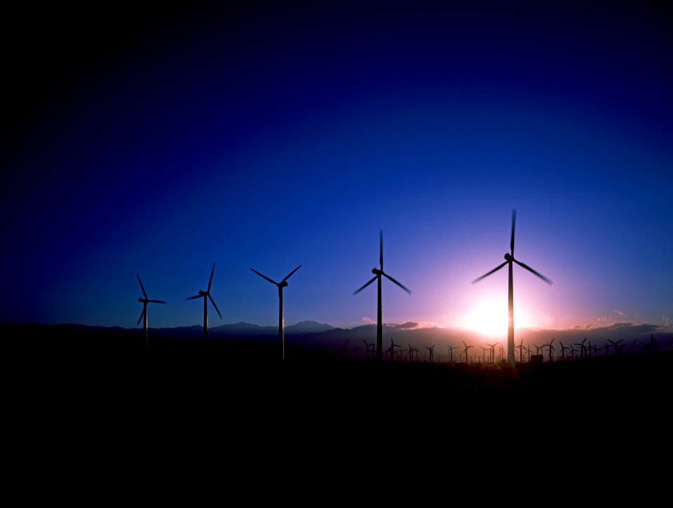 Wind turbines above San Gorgonio Pass, known as Banning Pass, in Riverside County. Original image from Carol M. Highsmith’s America, Library of Congress collection.