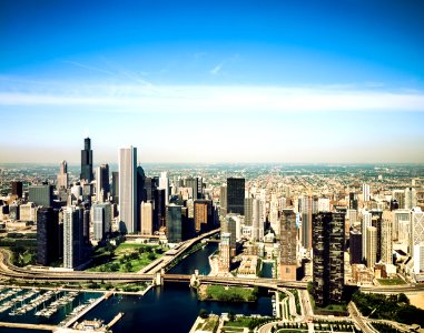Aerial view of Chicago. Original image from Carol M. Highsmith’s America, Library of Congress collection.