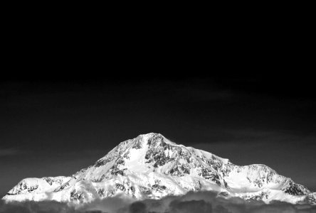 Mount McKinley or Denali ("The Great One") in Alaska is the highest mountain peak in North America, at a height of approximately 20,320 feet above sea level. Original image from Carol M. Highsmith’s America, Library of Congress collection. photo