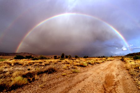 Rainbow across a dirt road near the settlement of Antares in northwestern Arizona. Original image from Carol M. Highsmith’s America, Library of Congress collection. photo
