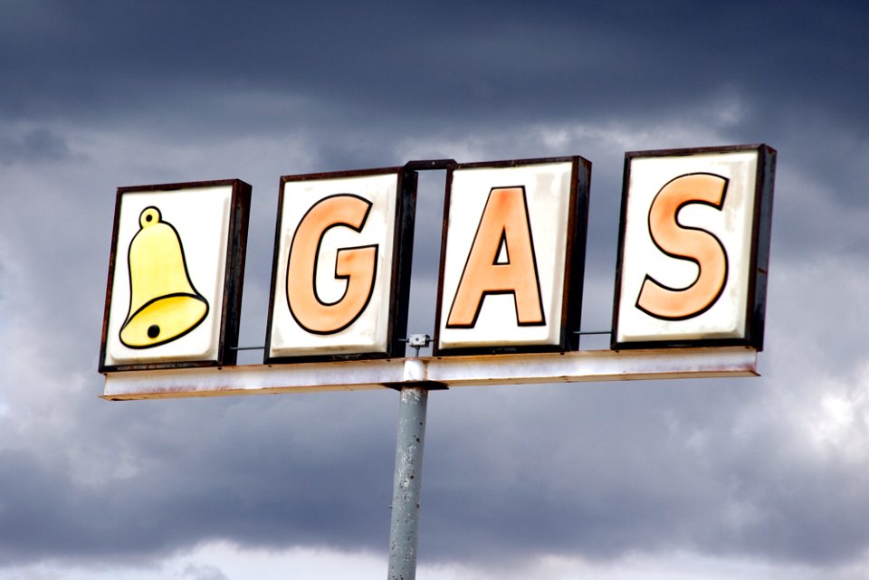Bell Gas Sign in Truxton, Arizona. Original image from Carol M. Highsmith’s America, Library of Congress collection.