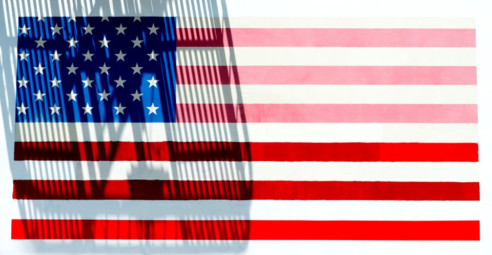 American flag mural in Chinatown. Original image from Carol M. Highsmith’s America, Library of Congress collection.
