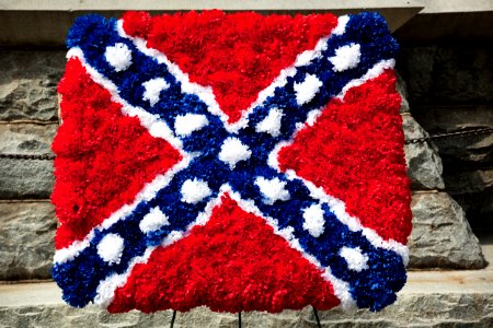 Confederate Statue in Jasper, Alabama. Confederate flag made out of flowers. Original image from Carol M. Highsmith’s America, Library of Congress collection. photo