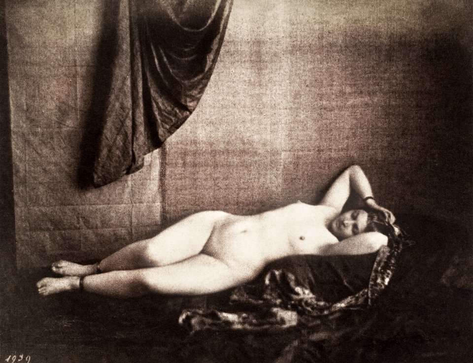 Nude photography of naked woman, Reclining Nude (1851–1853) by Julien Vallou de Villeneuve.