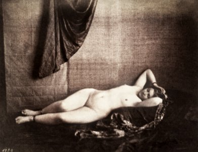 Nude photography of naked woman, Reclining Nude (1851–1853) by Julien Vallou de Villeneuve. photo
