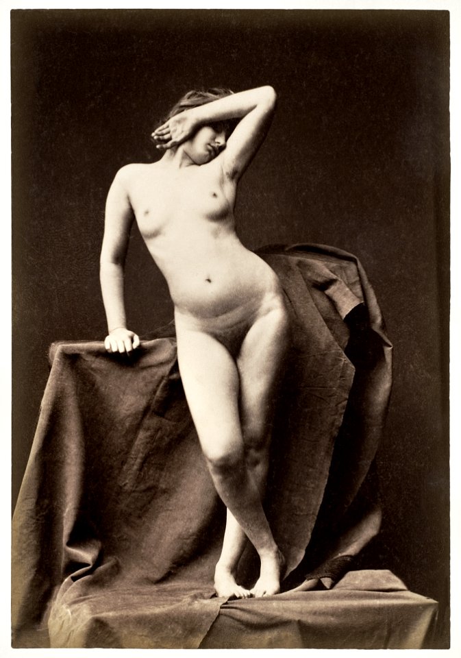 Nude photography of naked woman, Young Woman Nude, from the front with hand over face (1860s).