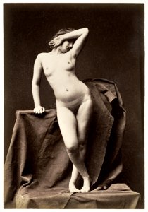 Nude photography of naked woman, Young Woman Nude, from the front with hand over face (1860s). photo
