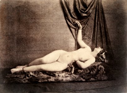 Nude photography of naked woman, Reclining Female Nude (ca. 1853) by Julien Vallou de Villeneuve.