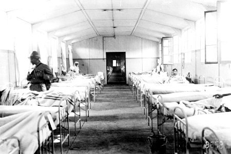 Ward in French barrack hospital (1917). photo
