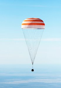 The Soyuz MS-02 spacecraft is seen as it lands with Expedition 50 near the town of Zhezkazgan, Kazakhstan, April 10, 2017. photo