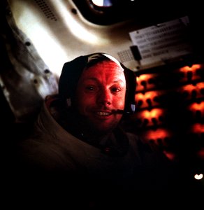 Astronaut Neil A. Armstrong in the Lunar Module (LM) while the LM rested on the lunar surface. This picture was taken after the committee had already completed their historic extravehicular activity (EVA). photo