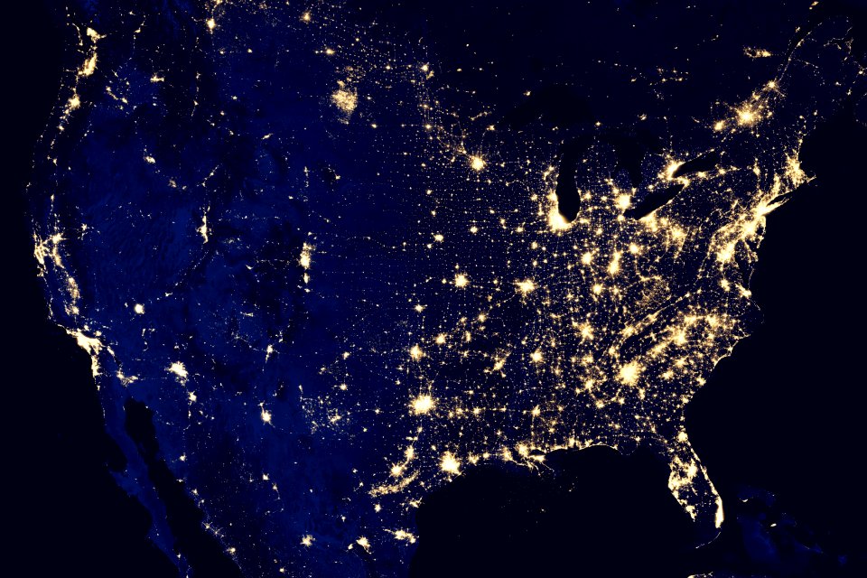 Amazing image of the United States of America at night. photo