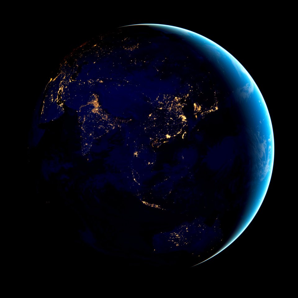 Image of Asia and Australia at night.
