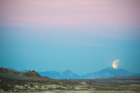 The Super Blue Blood Moon eclipse from California's Trona Pinnacles Desert National Conservation. photo