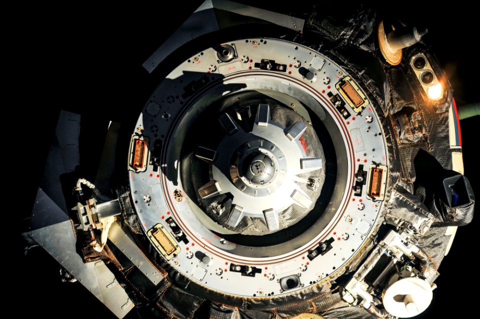 The Soyuz TMA-09M spacecraft departs from the International Space Station Zvezda Service Module and heads toward a landing near the town of Zhezkazgan, Kazakhstan on Nov. 11, 2013 (Kazakh time).