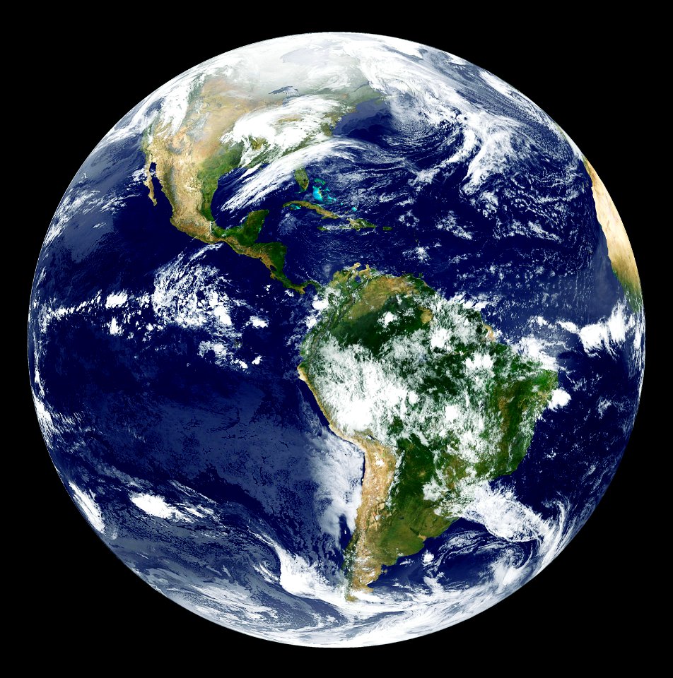 GOES 12 satellite image showing earth on March 25, 2010.