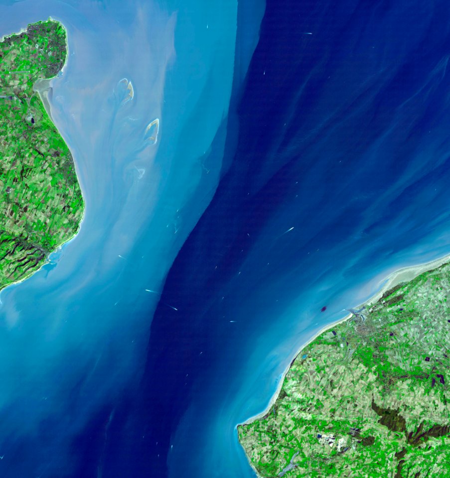 The Channel Tunnel, a 50.5 km-long rail tunnel beneath the English Channel at the Straits of Dover.