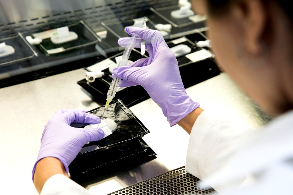 Seeds are secured in plant pillows for the Veggie plant growth system inside a laboratory in the Space Station Processing Facility at NASA's Kennedy Space Center in Florida. photo