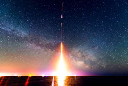 Time-lapse photograph of the Cosmic Infrared Background Experiment (CIBER) rocket launch, taken from NASA's Wallops Flight Facility in Virginia in 2013. The image is from the last of four launches. photo