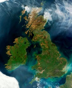 Nearly cloud-free view of Great Britain and Ireland was acquired by the Moderate Resolution Imaging Spectroradiometer aboard NASA’s Terra satellite on March 26, 2012.