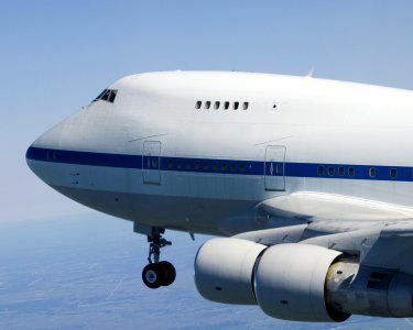NASA's Stratospheric Observatory for Infrared Astronomy (SOFIA) was airborne for almost two hours during its first check flight at Waco, Texas on April 26, 2007. photo