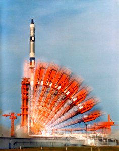 The Gemini-10 spacecraft is launched from Complex 19 at 5:20 p.m., July 18, 1966.