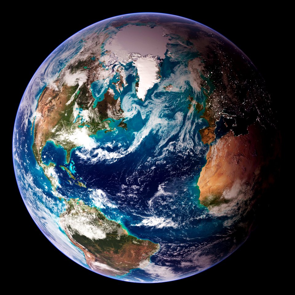 NASA Blue Marble 2007 West captured by the Moderate Resolution Imaging Spectroradiometer on NASA’s Terra satellite in July 2004.