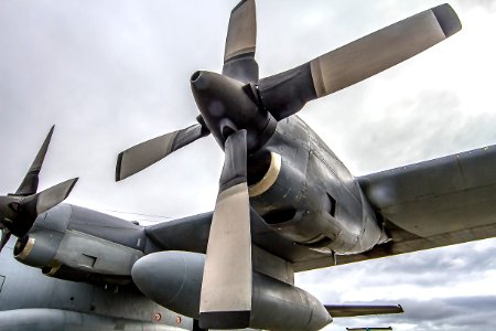 NASA’s C130 Hercules is a four-engine turboprop. This particular plane was built in 1966, but has been extensively retrofitted for scientific use.