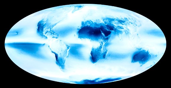 View of a cloudy earth shown from space. This particular image portrays the average of all of the satellite's cloud observations between July 2002 and April 2015. photo