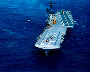 Aerial view of the U.S.S. Kearsarge, recovery ship for the Mercury-Atlas 8 mission. photo